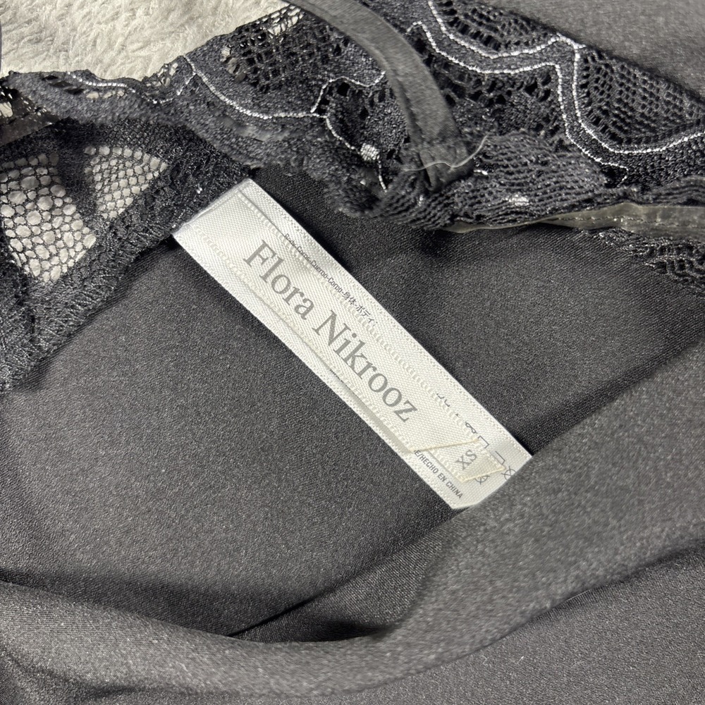 Flora by Flora Nikrooz Slip Black Satin Lace Bodice Sheer Nightgown Size M NWT - Picture 3 of 12